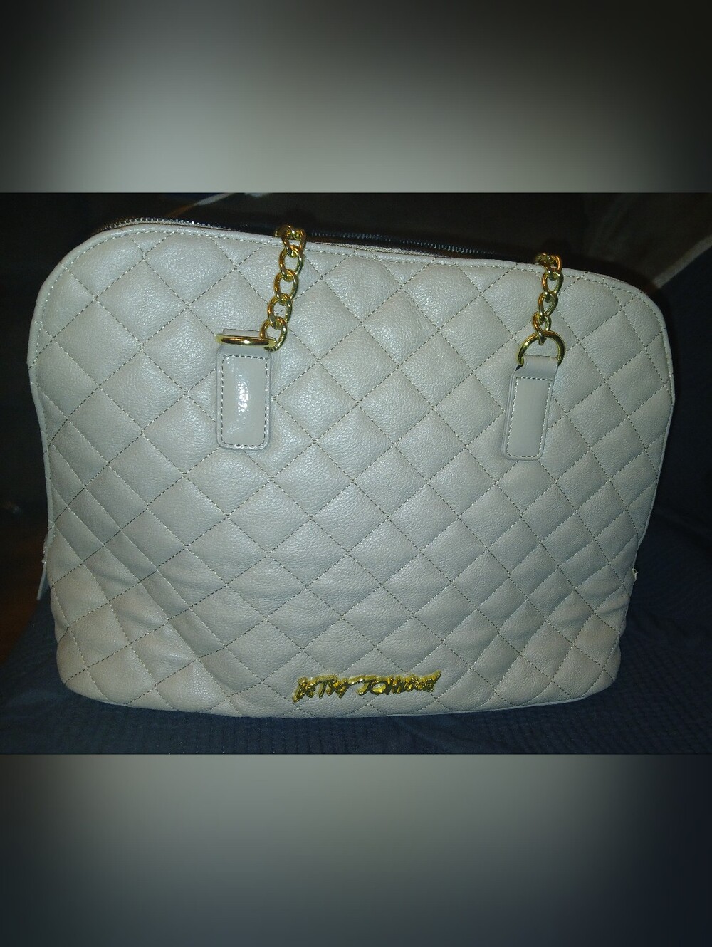 Betsey Johnson Grey Quilted Chain-Handle Tote